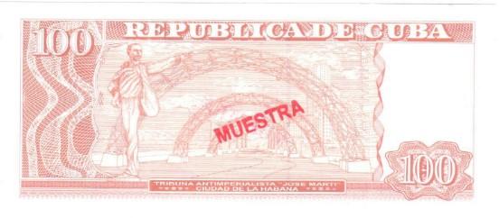 100 pesos Banco Central de Cuba reverso